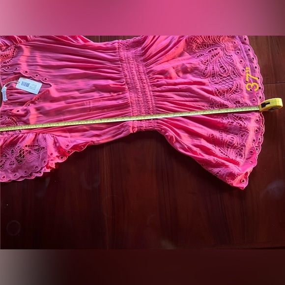 Ramy Brook Dress Mini Sz L Rochelle Style PunchPink ColorEmbroidery Sleeve/Skirt - Picture 8 of 8